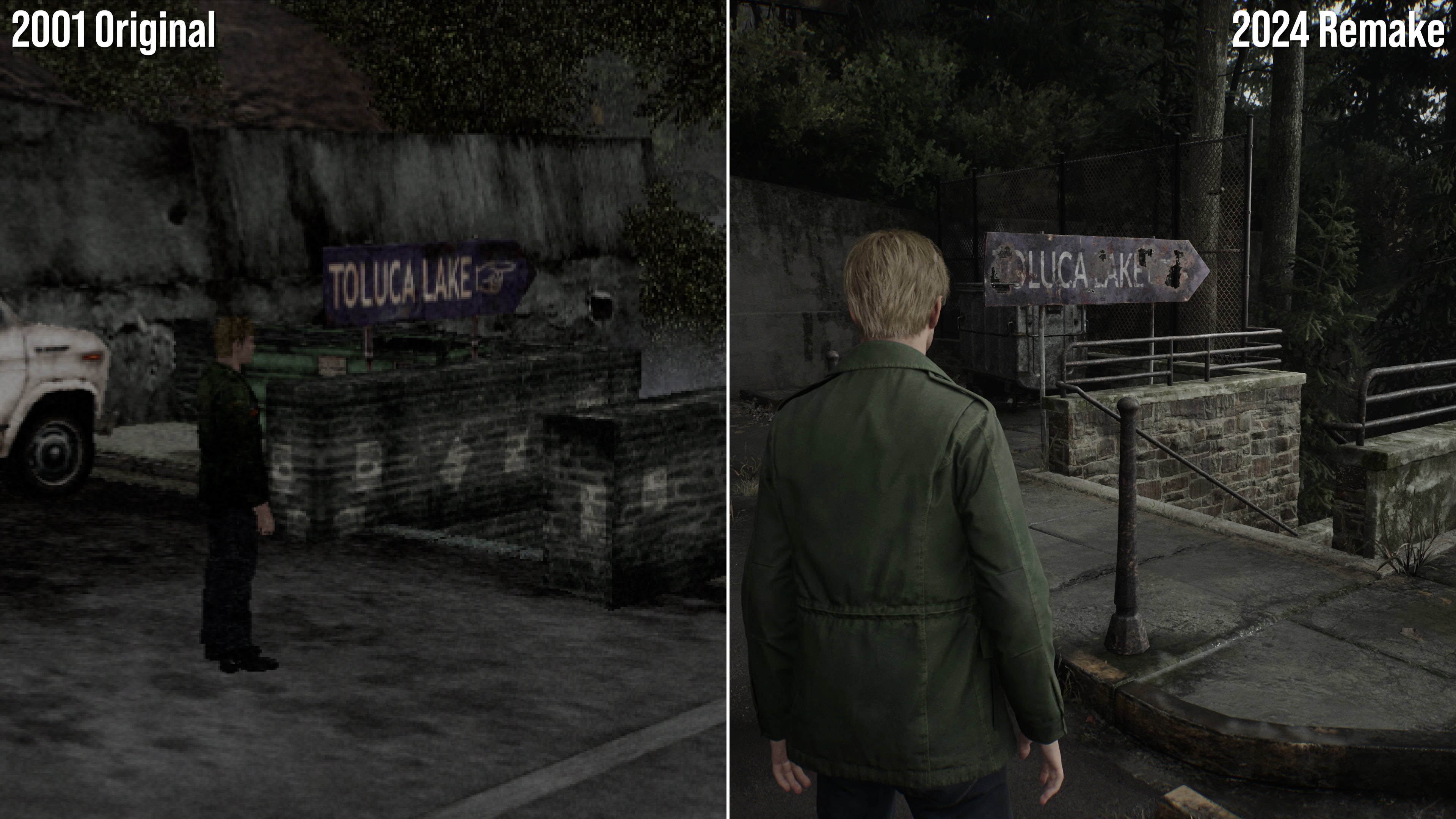 Comparison shots of the original PS2 version of Silent Hill 2 and the PS5 remake.