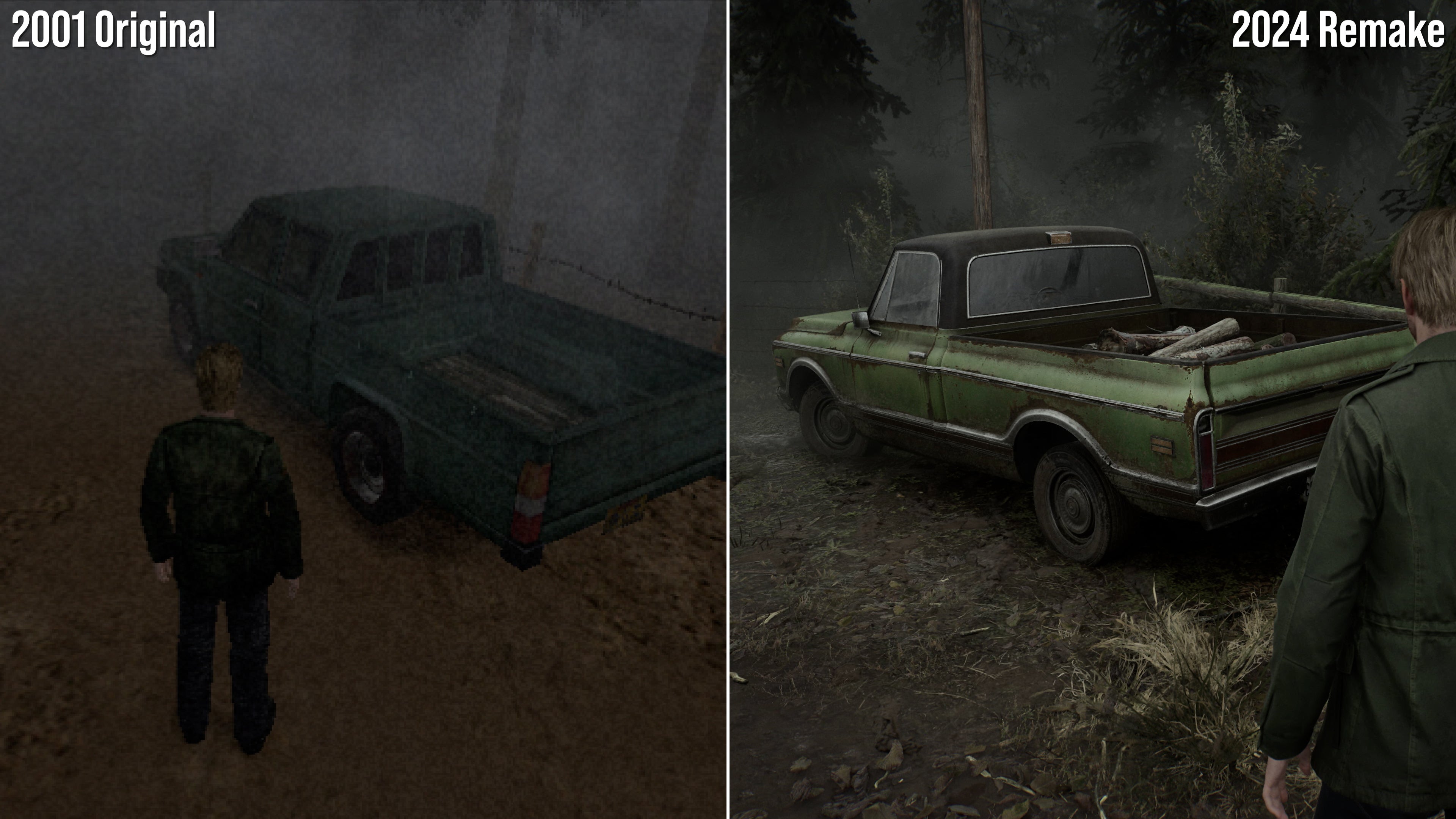 Comparison shots of the original PS2 version of Silent Hill 2 and the PS5 remake.