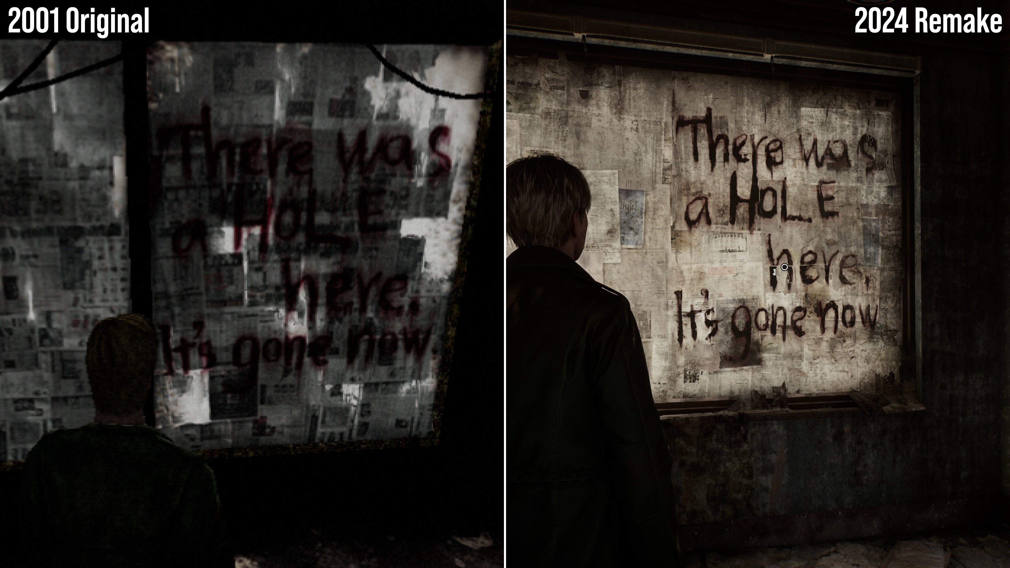 Comparison shots of the original PS2 version of Silent Hill 2 and the PS5 remake.