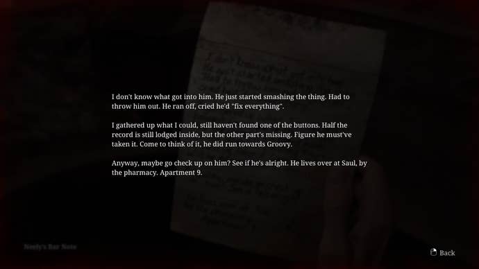 James reads a note found in Neely’s Bar in the Silent Hill 2 remake