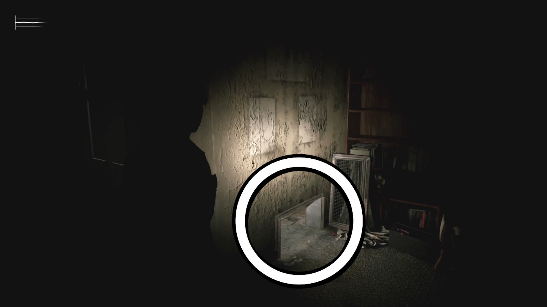 A white circle showing a gap in a wall in Silent Hill 2.