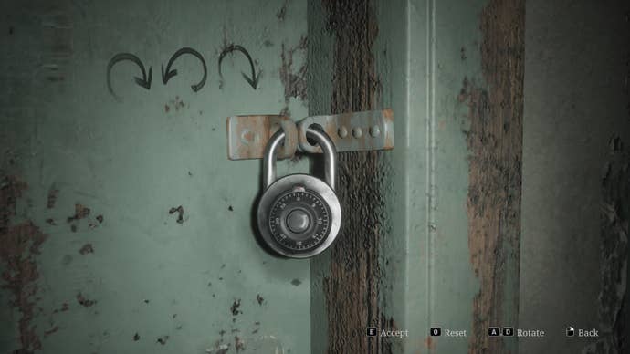 A combination lock is shown with three arrows drawn beside it in Brookhaven Hospital in the Silent Hill 2 remake