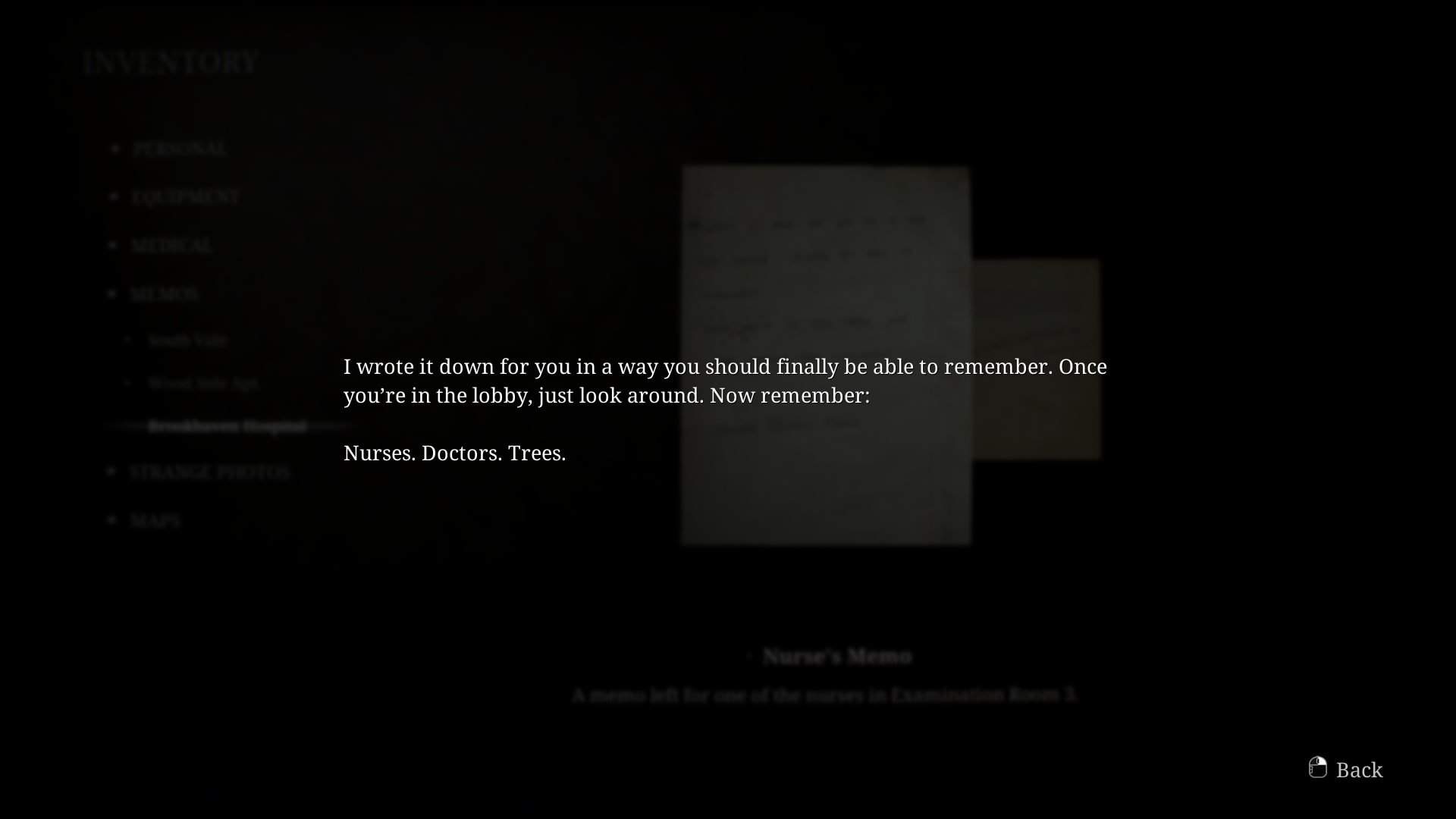 James reads a Nurse's Memo found in Brookhaven Hospital in the Silent Hill 2 remake - 6