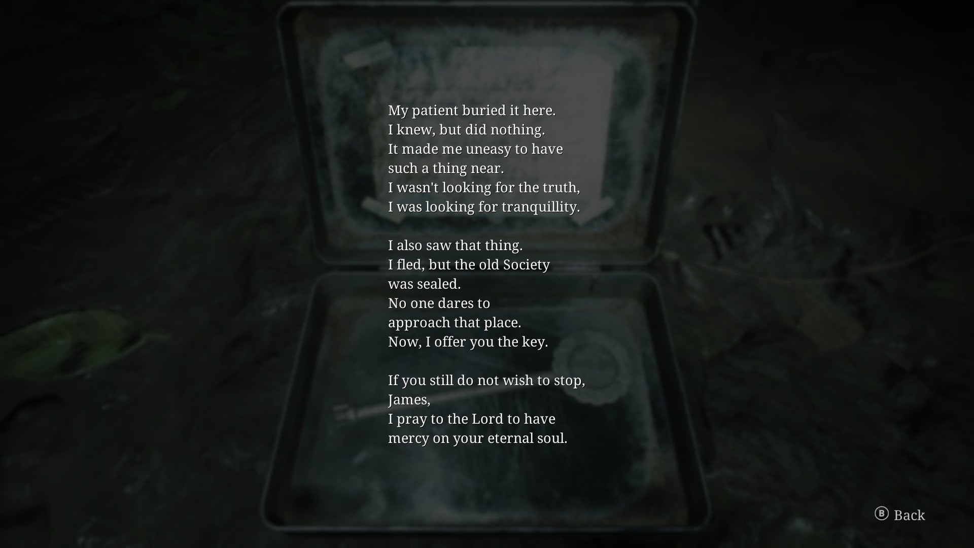 A letter is shown, accompanied by the key to the Historical Society, in the Silent Hill 2 remake