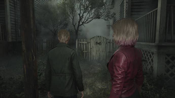 James faces a gate with a dog bone on it in the Silent Hill 2 remake