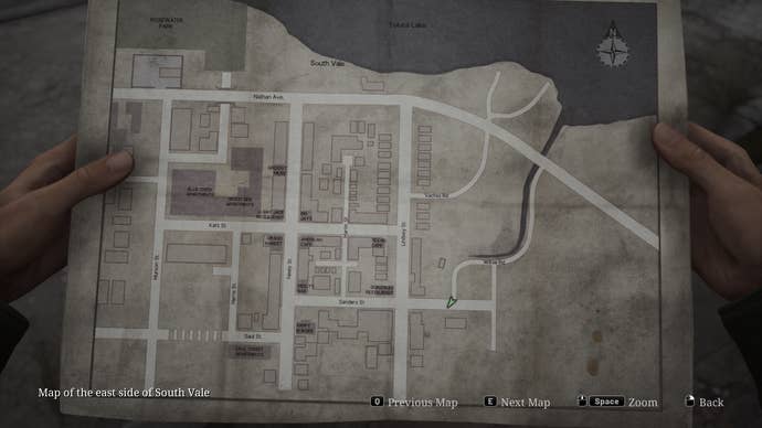 A map of East South Vale from the Silent Hill 2 remake is shown