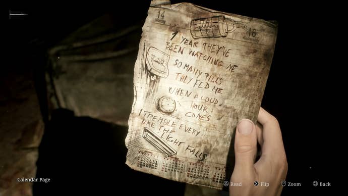 The Calendar Page note for the combination lock code puzzle solution in Silent Hill 2.