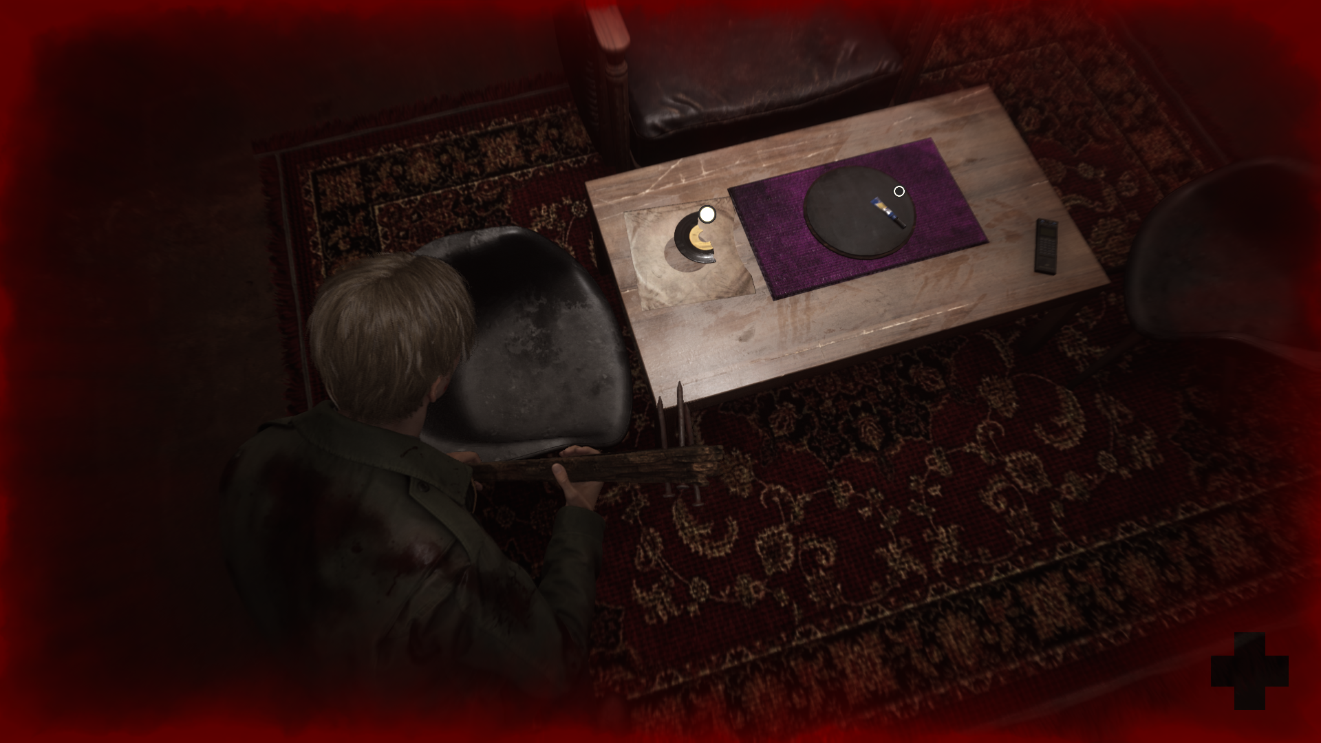 James Sunderland looks at a broken record and some glue in Groovy Music in the Silent Hill 2 remake
