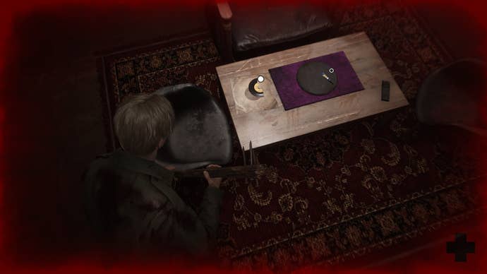 James Sunderland looks at a broken record and some glue in Groovy Music in the Silent Hill 2 remake