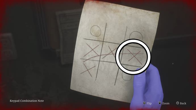 Der Hinweis für die Schlüsselcode-Kombination im Hard-Puzzleschwierigkeitsgrad in Silent Hill 2.