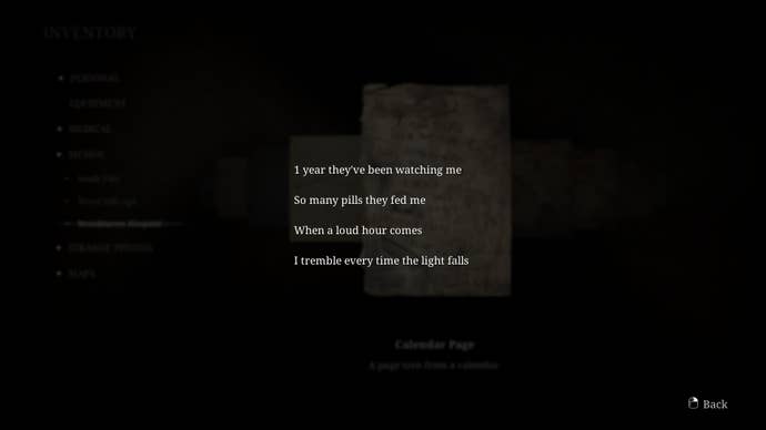 James reads a Calendar Page found in the Otherworld Hospital in the Silent Hill 2 remake