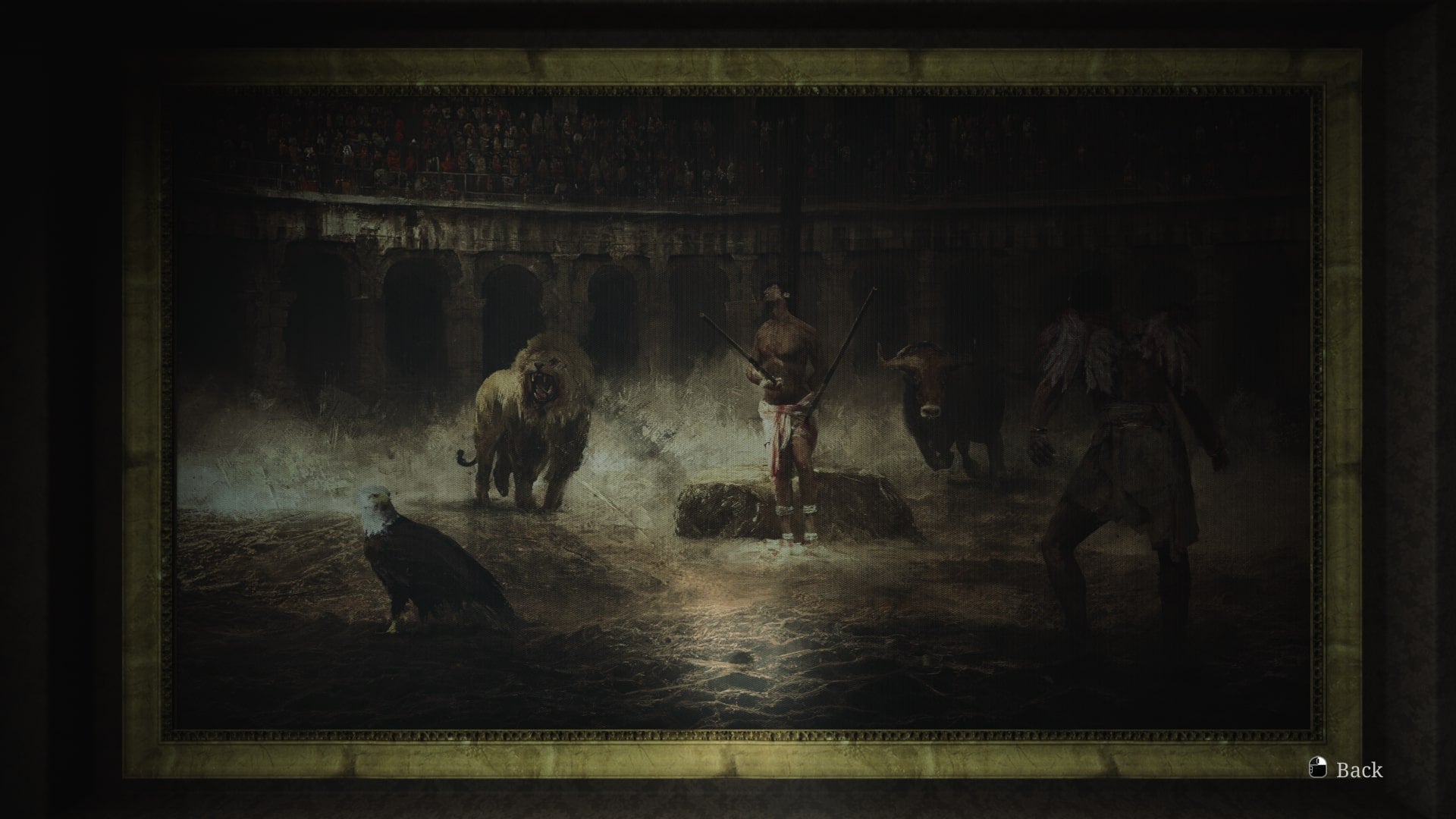 James faces the large, wall to wall painting in the Lake View Hotel's Reading Room in the Silent Hill 2 remake - 3