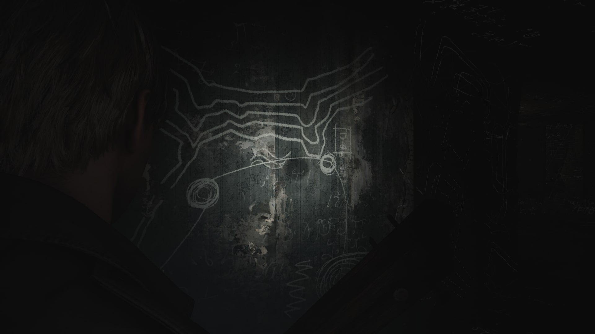 James looks at the walls of Wood Side Apartment's Room 206 in the Silent Hill 2 remake