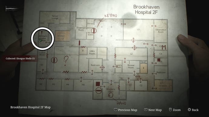 White circle showing the location of the Shotgun in Silent Hill 2.