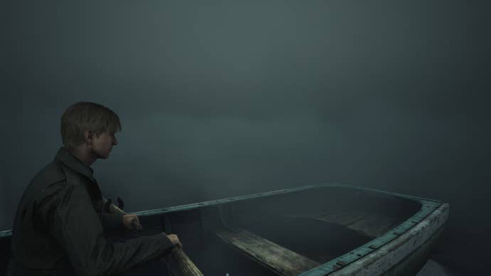 James can be seen in a boat on Toluca Lake in the Silent Hill 2 remake