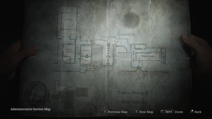 A map of the Boar Section of Toluca Prison is shown in the Silent Hill 2 remake