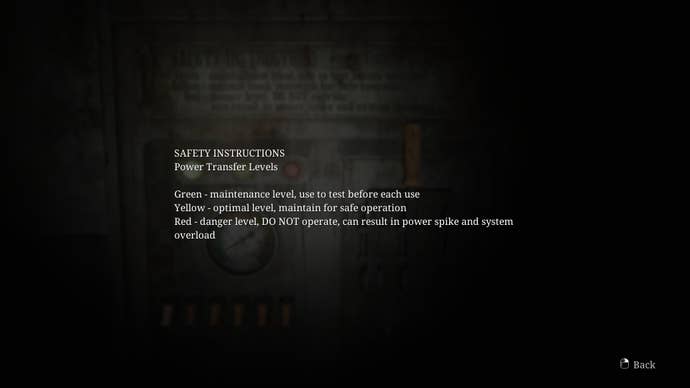 James reads a note beside a fuse box with minimal power in Toluca Prison in the Silent Hill 2 remake