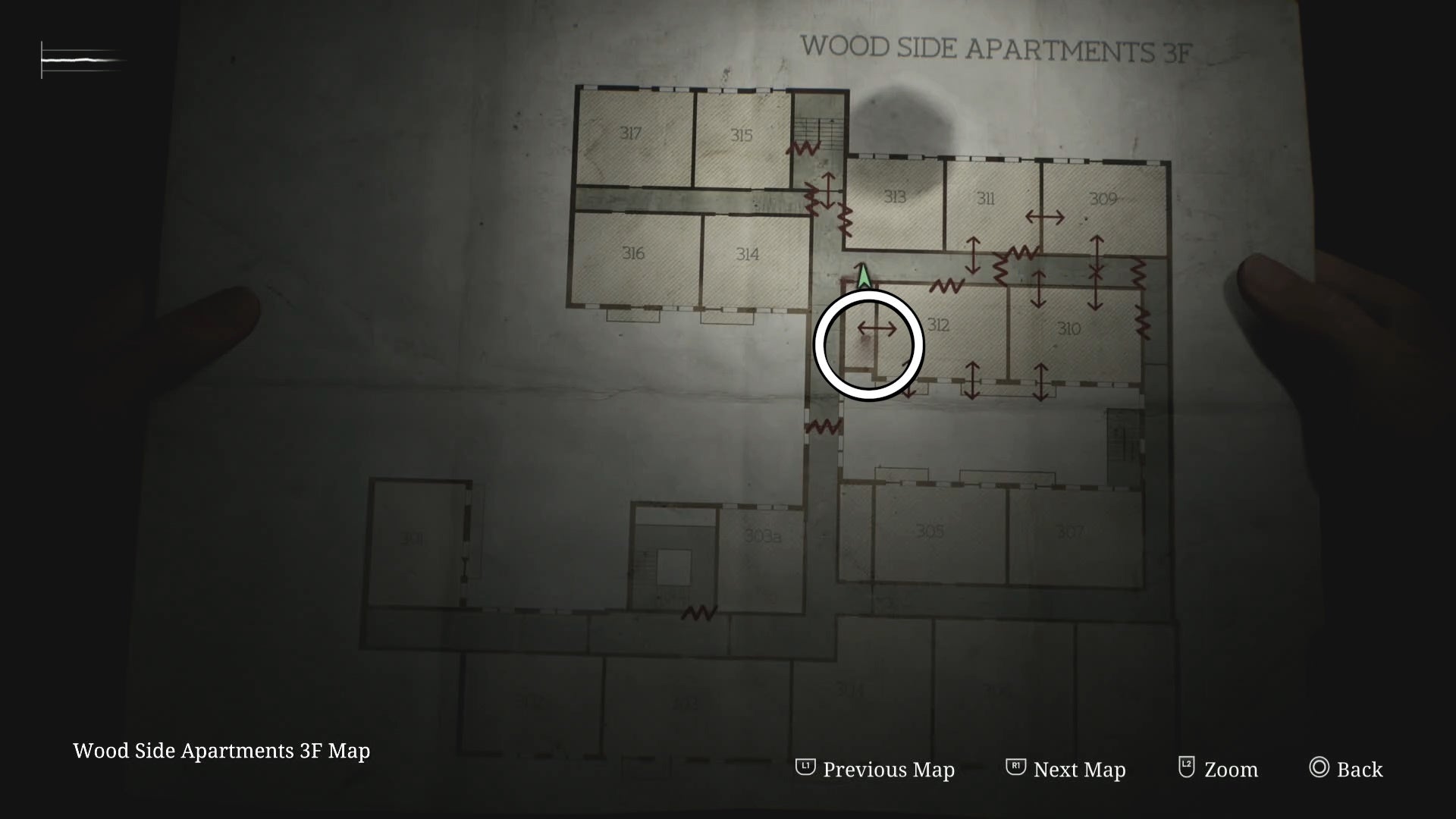 White circle showing the Canned Juice location on the map in Silent Hill 2.