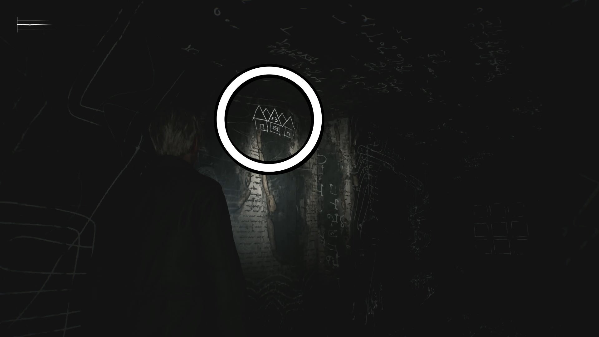 A white circle showing a picture on the wall for the Room 206 safe code puzzle solution in Silent Hill 2.