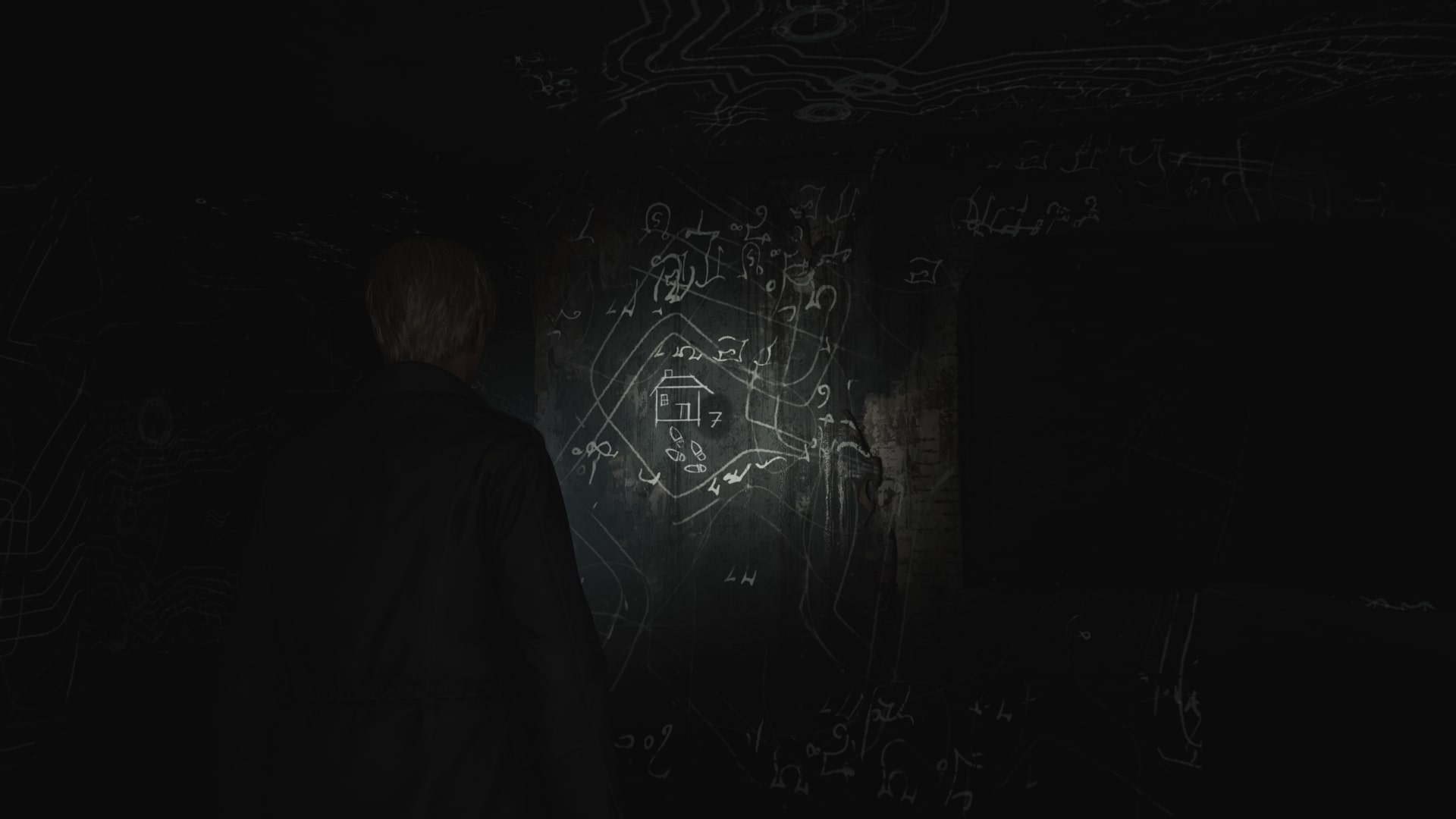James looks at one of three drawings in Room 206 of Wood Side Apartments in the Silent Hill 2 remake - 7