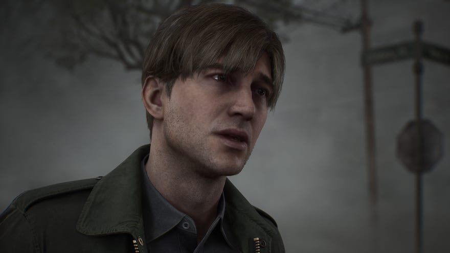 James looks perplexed in a cutscene from the Silent Hill 2 remake.