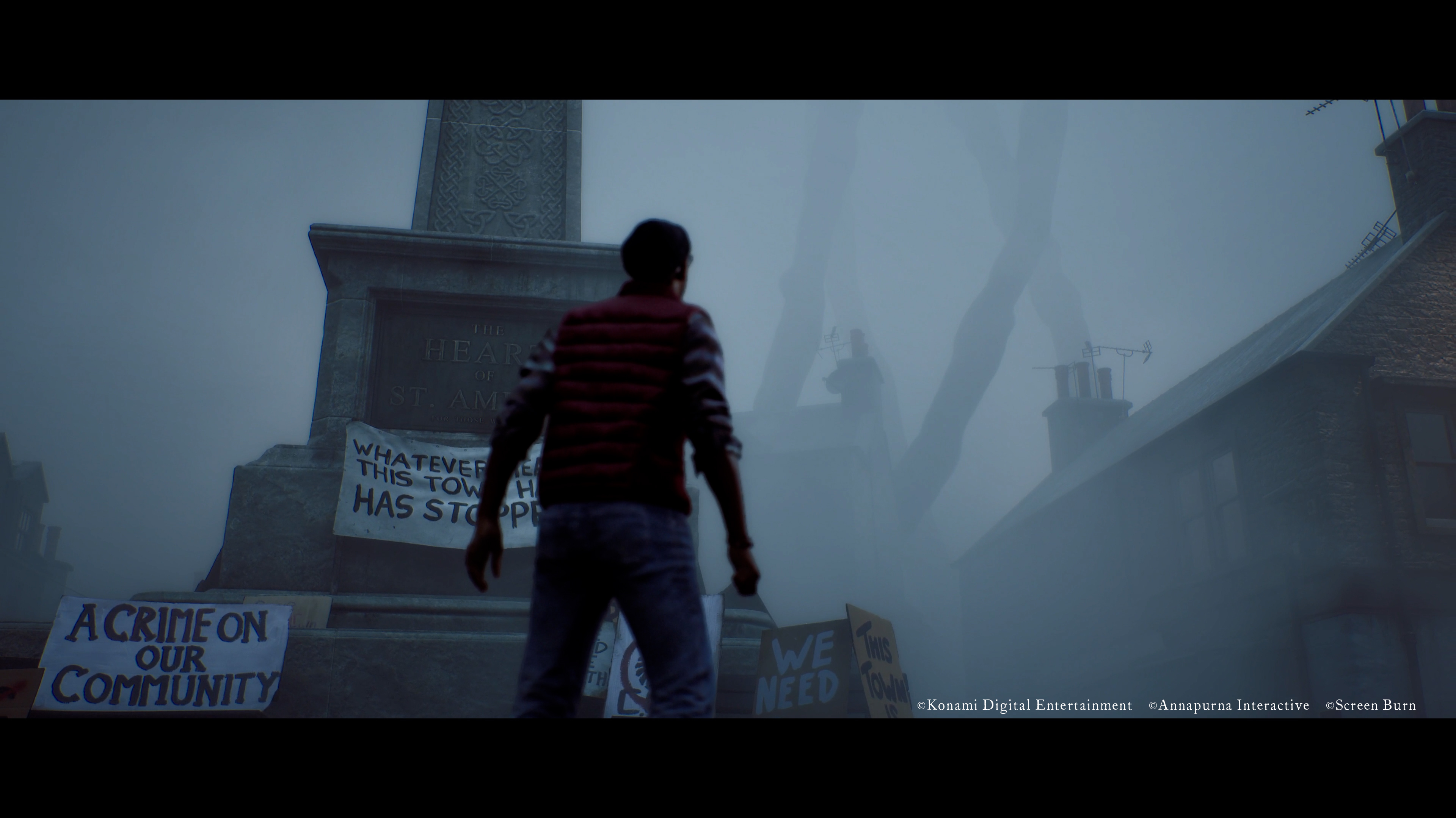 Simon observes what appears to be a massive four-legged creature moving through the fog above St Amelia.