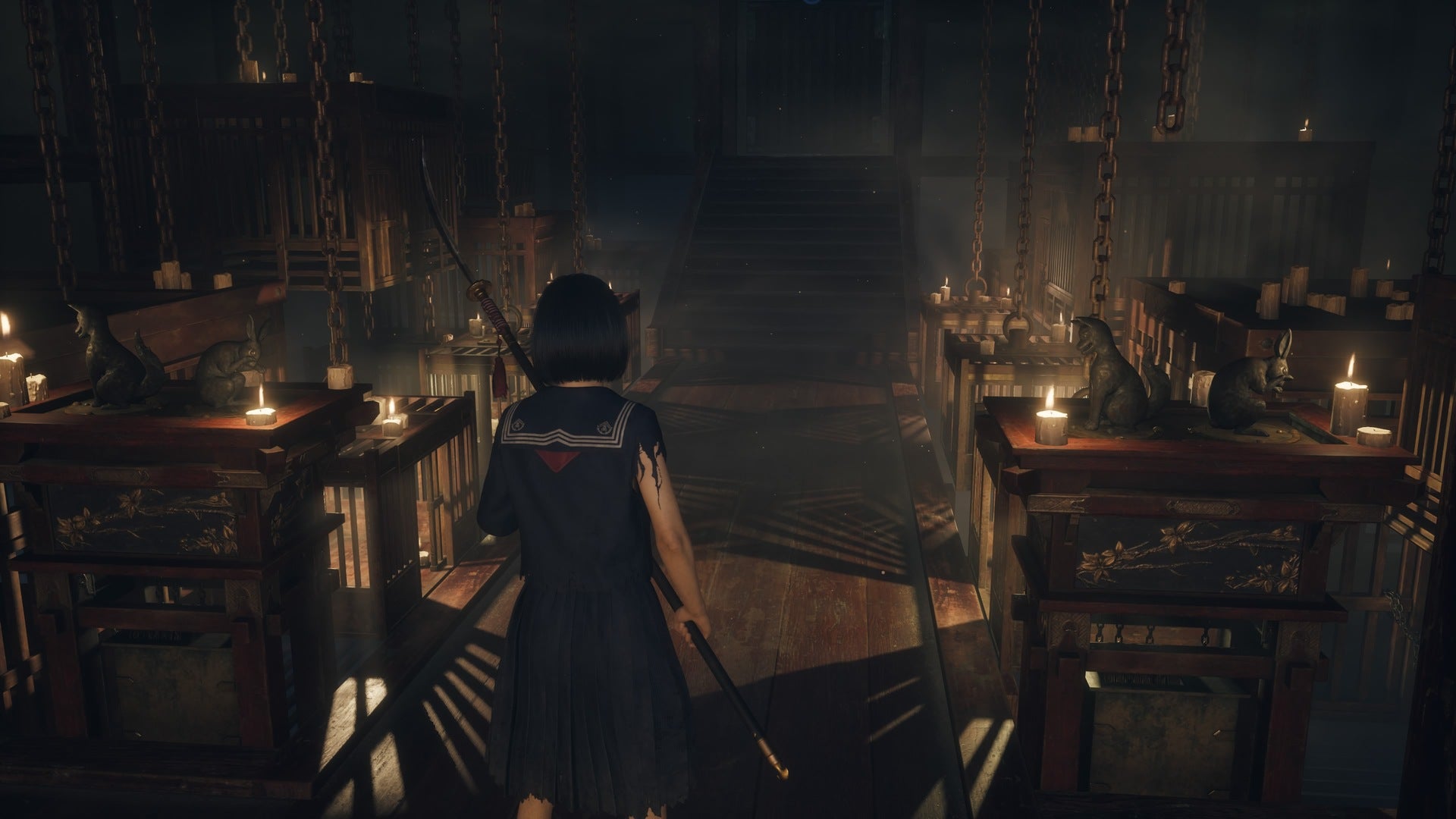 Lantern stands in the hall where the Light puzzle ensues with Sakuko in Silent Hill f