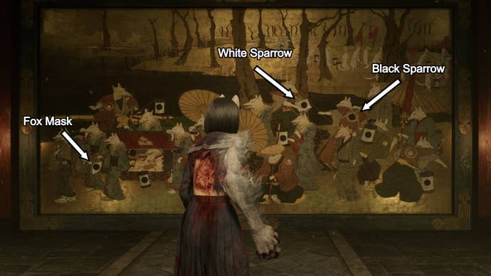 Where three Crests should be placed in the Treasure Hall mural - for ending one - is labelled on the mural itself in Silent Hill f