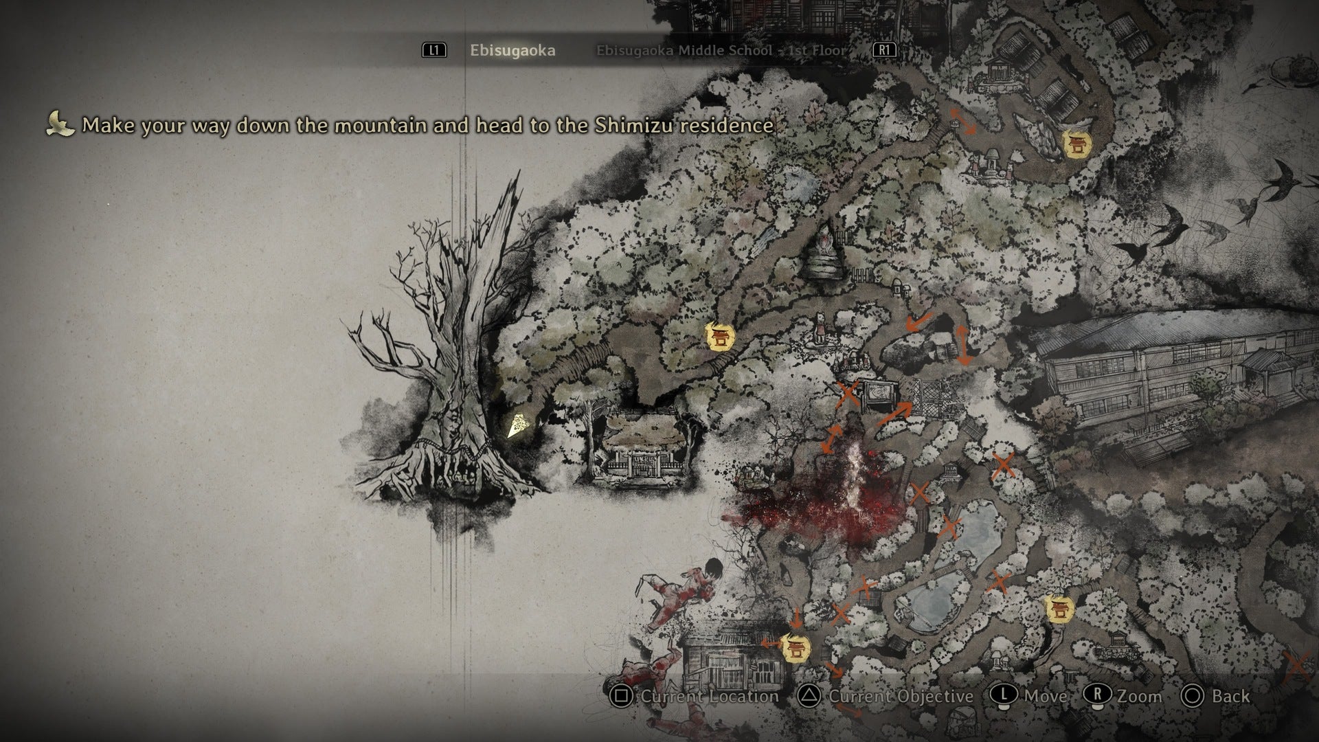 The location of the Divine Tree is marked on the map of Ebisugaoka in Silent Hill f