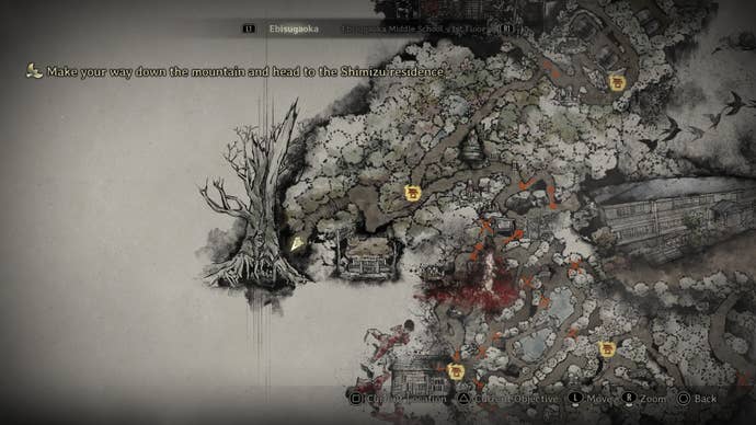 The location of the Divine Tree is marked on the map of Ebisugaoka in Silent Hill f