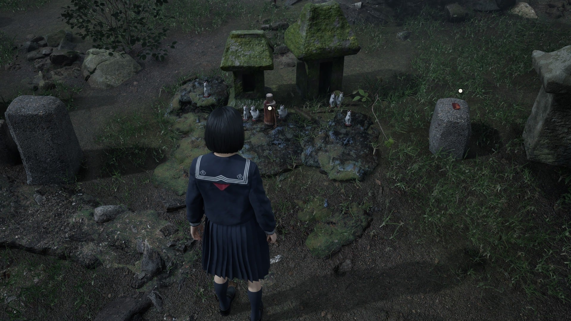 Hinako looks down at the Rusted Flask in Silent Hill f