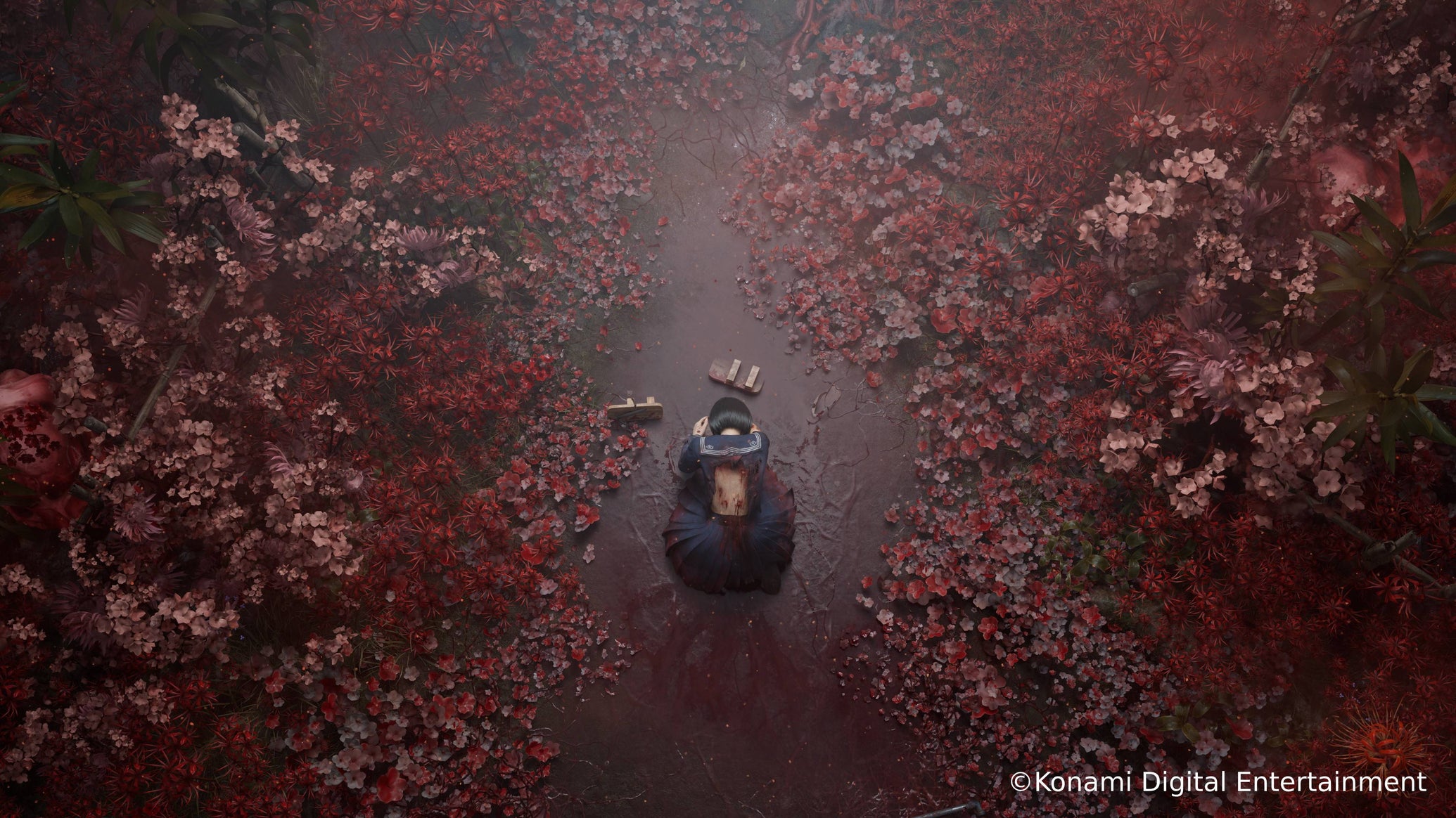 Hinako collapses before a pair of wooden sandals in a Silent Hill f cutscene. - 1