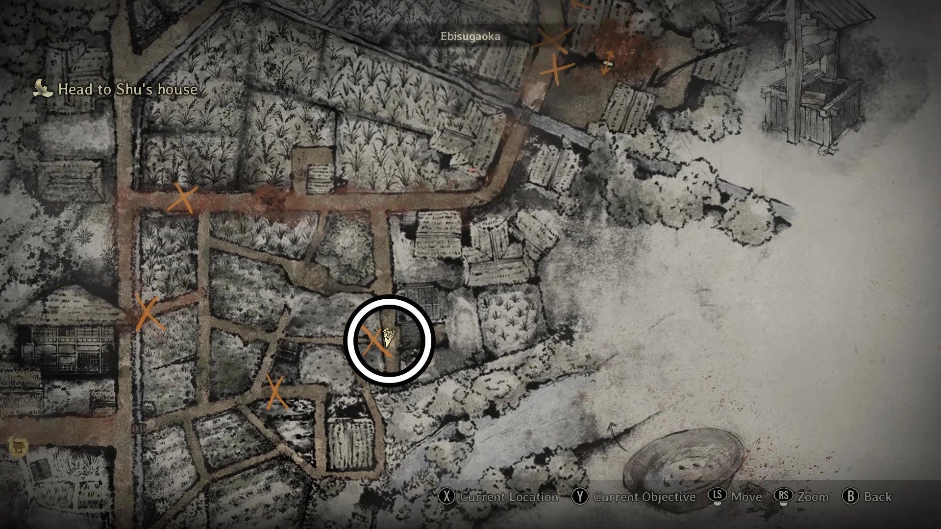 A map of Ebisugaoka in Silent Hill f, looking at the rice fields.