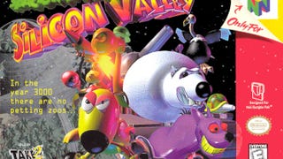 The box for Space Station Silicon Valley. It's an N64 game with various simply polygonal animals on it, all of them looking comically dangerous