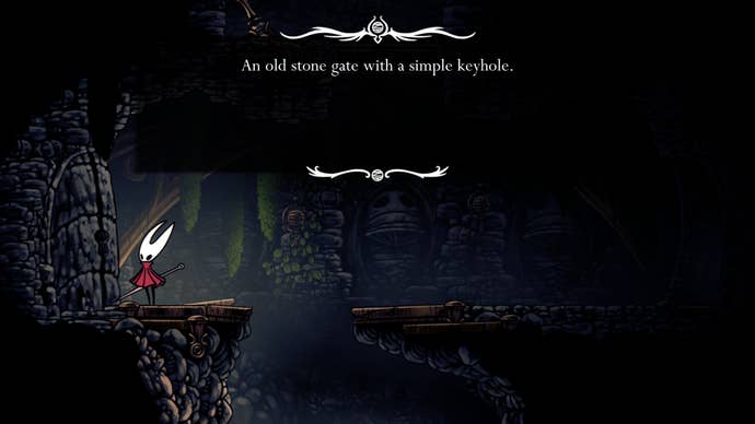 Hornet approaches a door in need of the Simple Key in Hollow Knight: Silksong