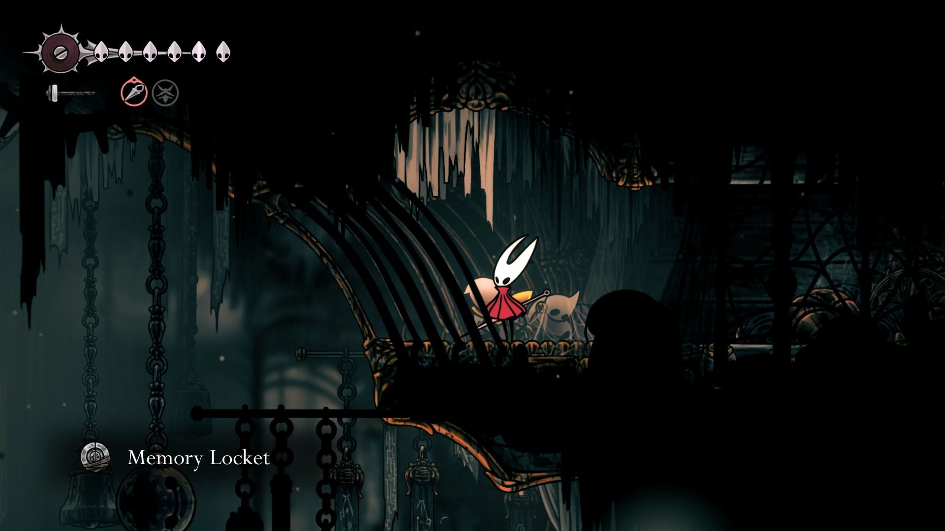 Hornet grabs a Memory Locket in Choral Chambers in Hollow Knight: Silksong