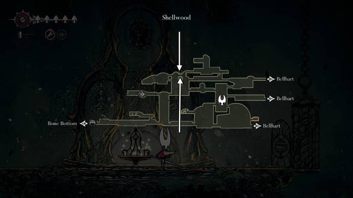 The location of Cling Grip - also known as double jump - is labelled on the Shellwood map in Hollow Knight: Silksong