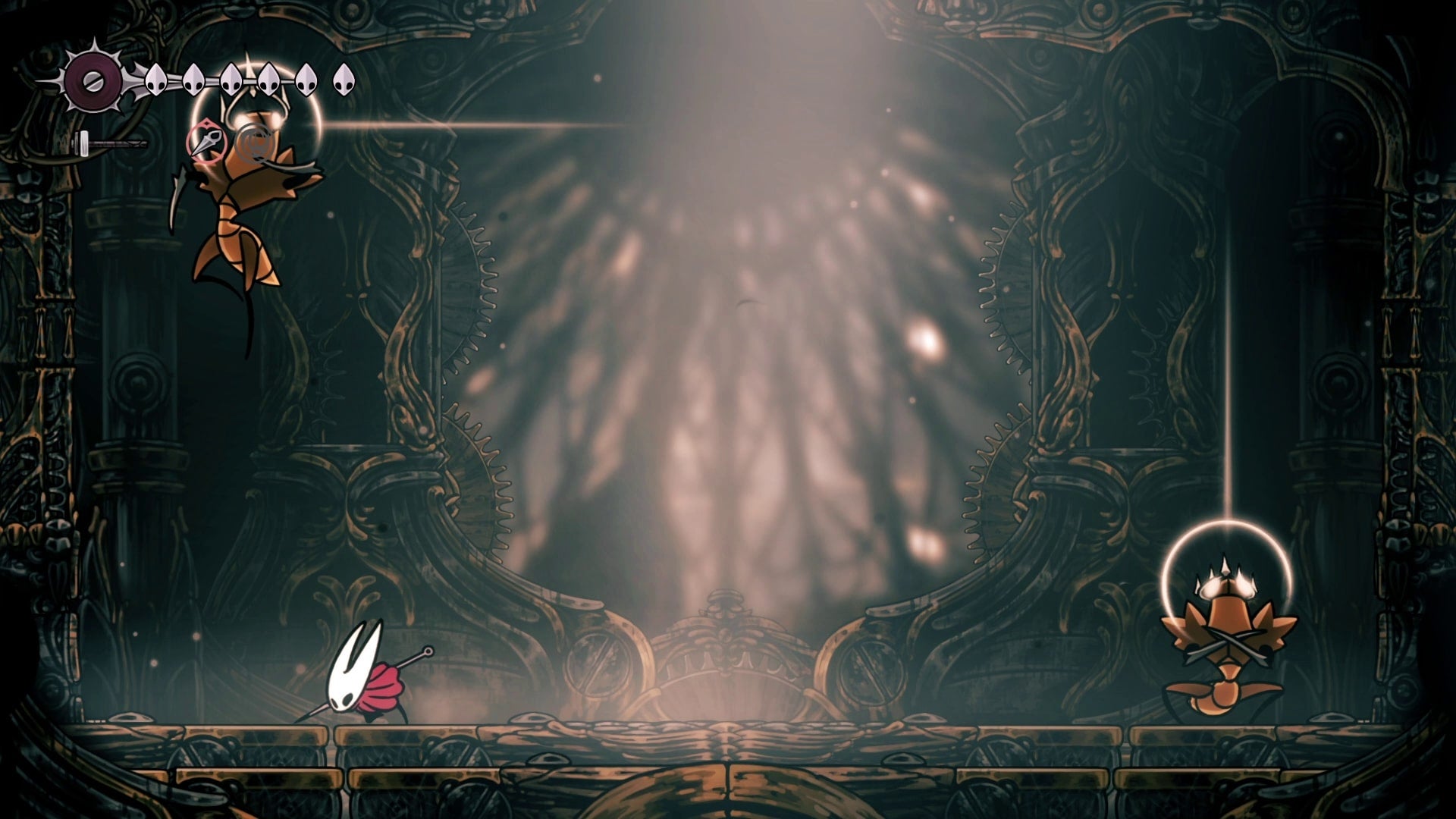 The Cogwork Dancers can be seen preparing for their charge attack in Hollow Knight: Silksong