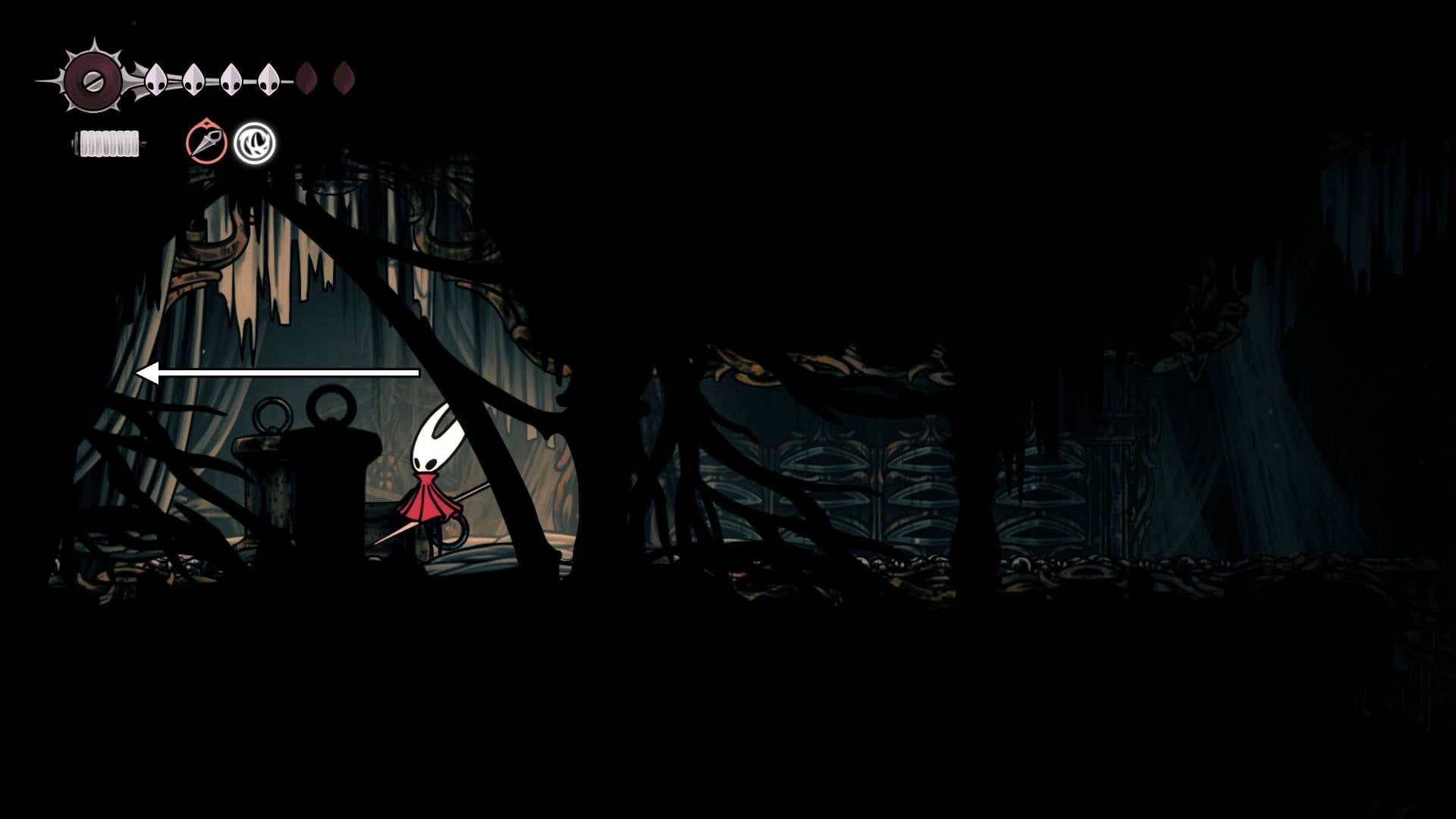 A secret passage beside Hornet in the Exhaust Organ is labeled in Hollow Knight: Silksong