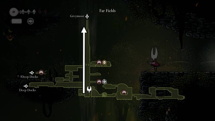 A map labelled to show the route to Greymoor in Hollow Knight: Silksong is shown