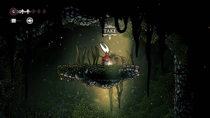 Hornet stands beside the Warding Bell in Far Fields in Hollow Knight: Silksong