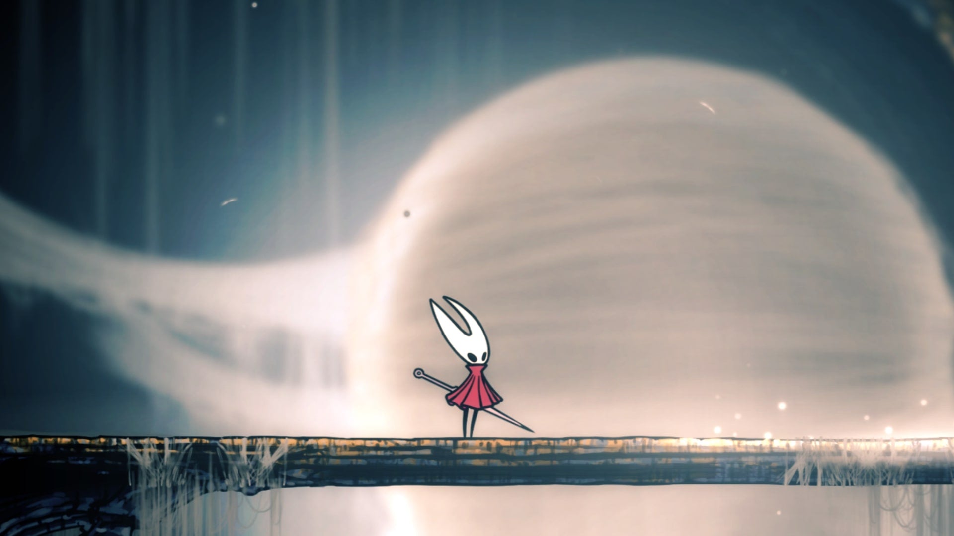 Hornet can be seen standing in front of Grand Mother Silk's cocoon in The Cradle in Hollow Knight: Silksong.
