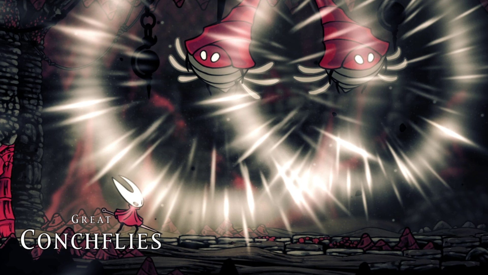 Hornet starts the fight against the Great Conchflies in Hollow Knight: Silksong