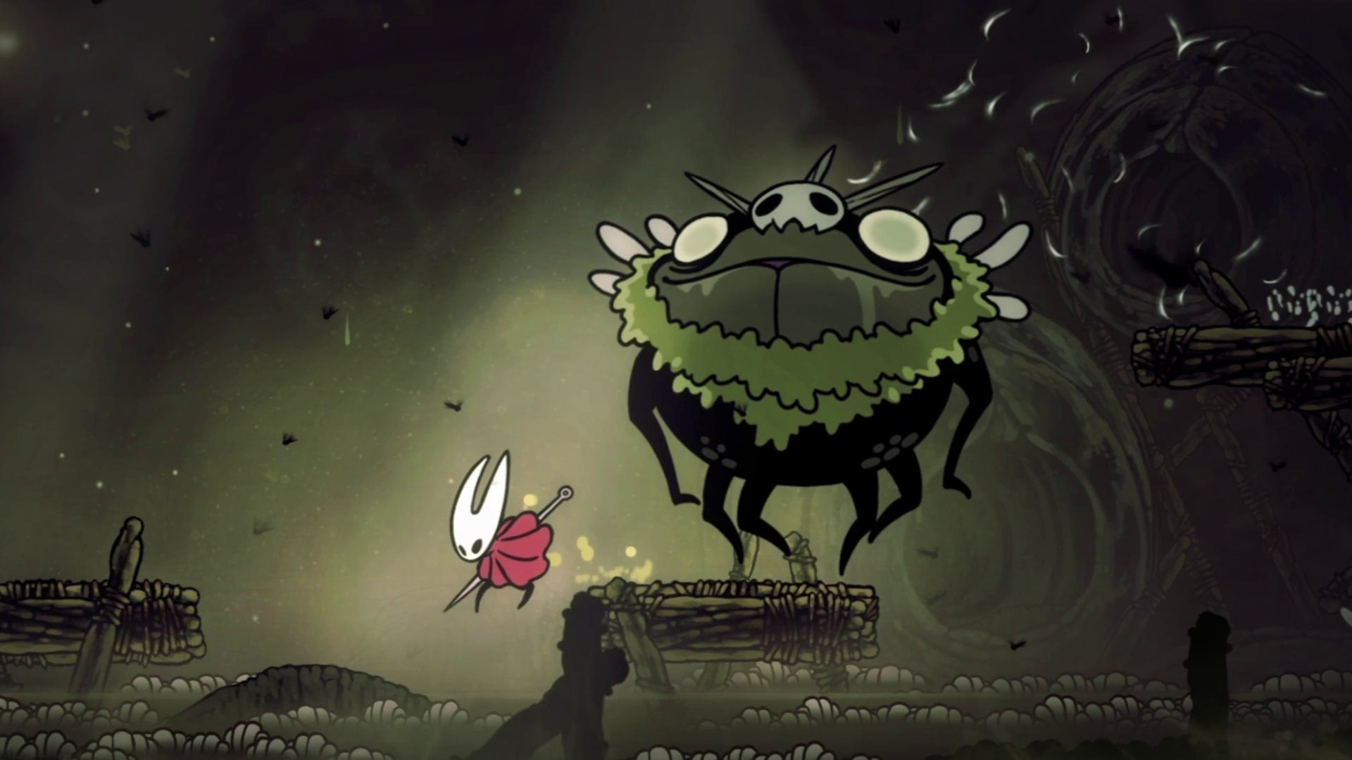 Hornet can be seen dashing away from Groal the Great in Bilewater in Hollow Knight: Silksong.