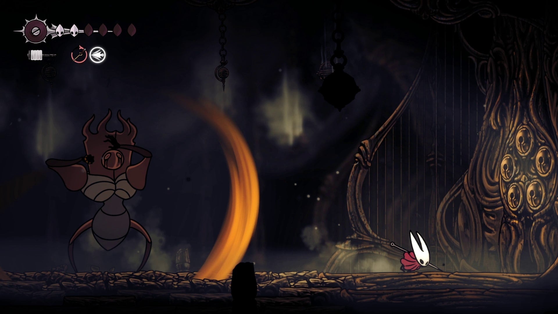 Hornet dashes from The Last Judge's Bell Spin attack in Hollow Knight: Silksong