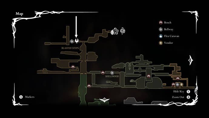 The Bench closest to The Last Judge boss fight is labeled on the map in Hollow Knight: Silksong