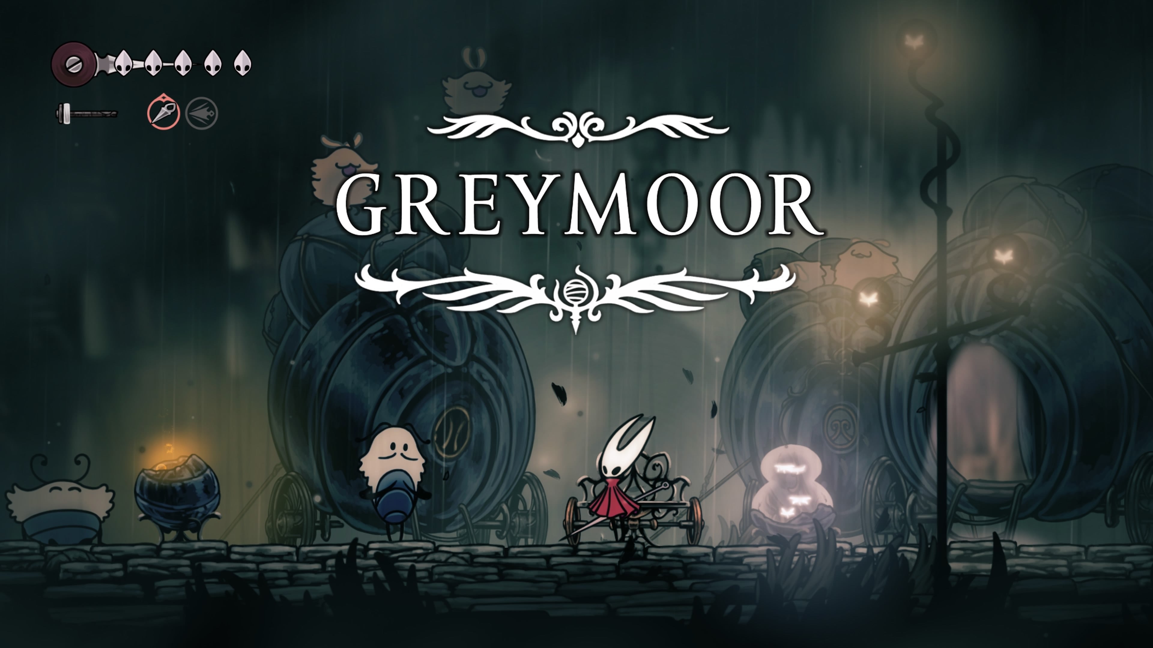 Hornet stands with the Flea Caravan in Greymoor in Hollow Knight: Silksong