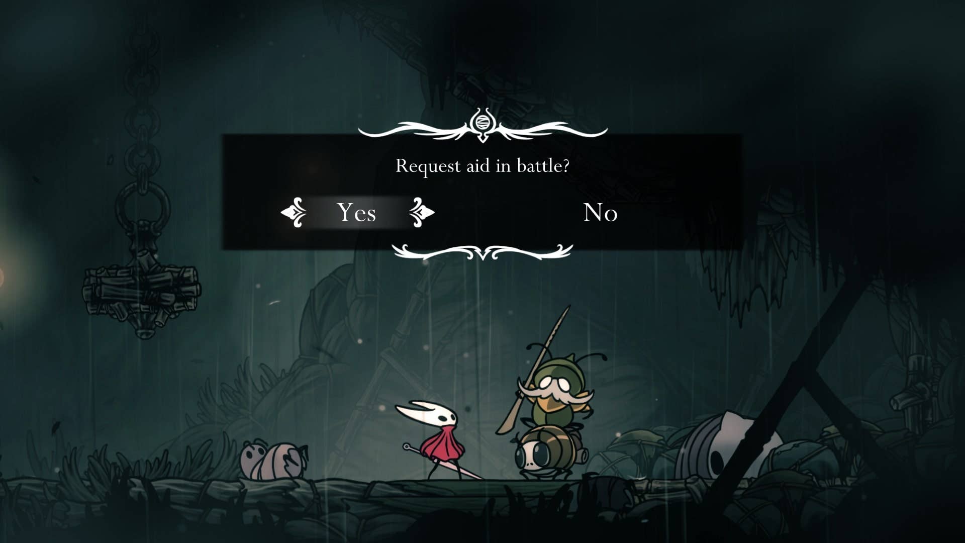 Hornet fala com Garmond e Zaza sobre sua ajuda com uma próxima luta em Hollow Knight: Silksong