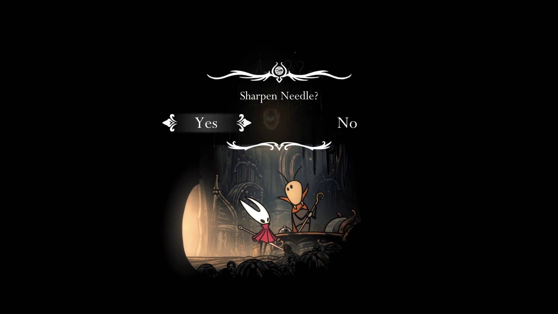 Hornet aceita a oferta A agulha afiada de Pinmaster Plinney em Hollow Knight: Silksong