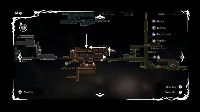 A map showing where the Swiftstep Skill is and how to reach it in Hollow Knight: Silksong is shown